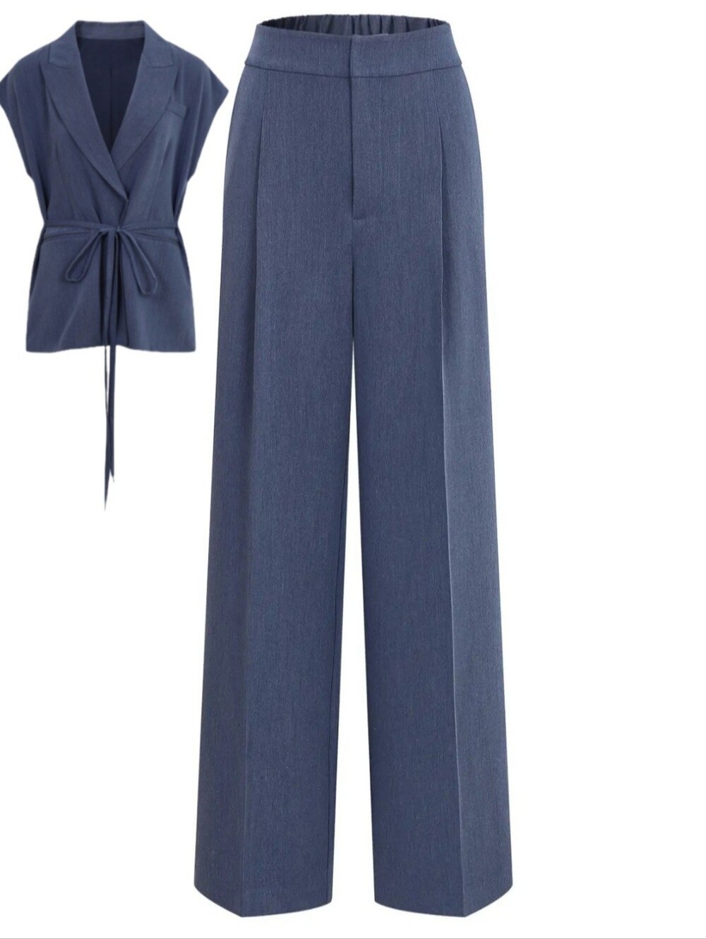 #102489 🛑S,M,L HIGH END Sleeveless Blazer Vest & Elastic Wide Leg Pants 2pc Set